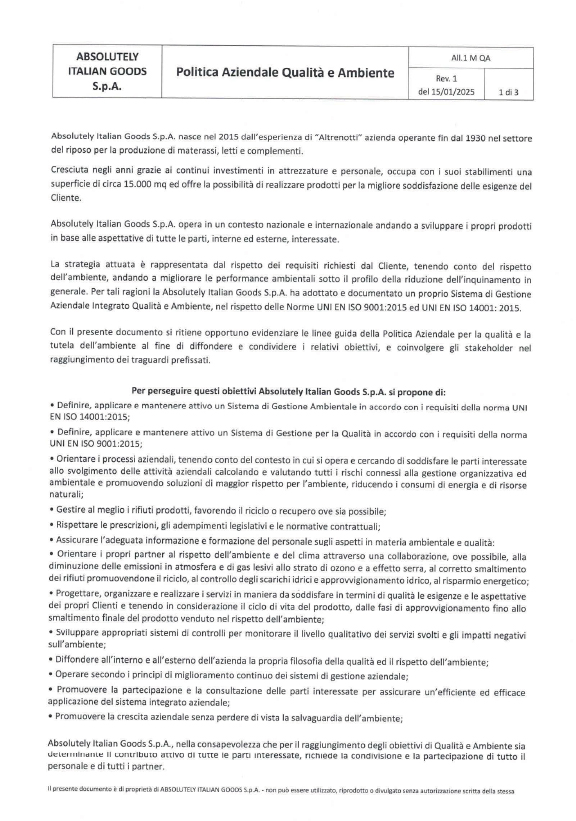 품질 및 환경 정책 인증서